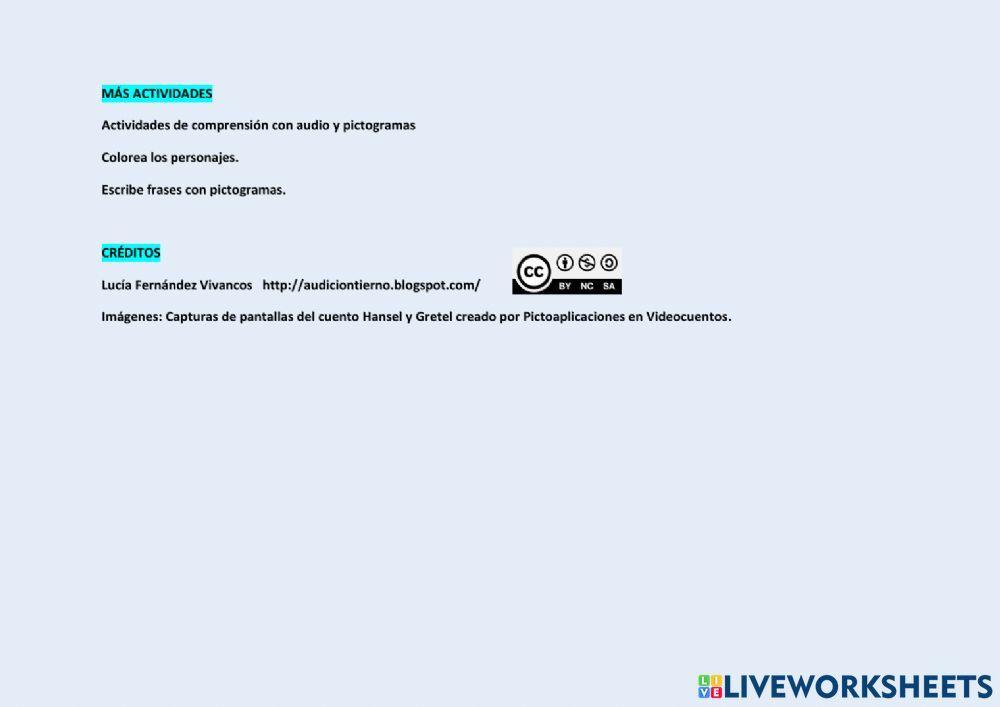 Actividades del cuento HANSEL Y GRETEL