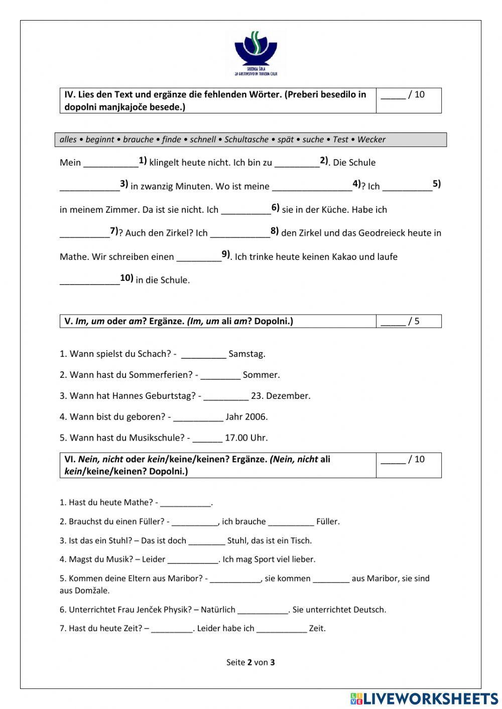 Vorberietung auf den Test - AS1 L1 L2 Februar 2022