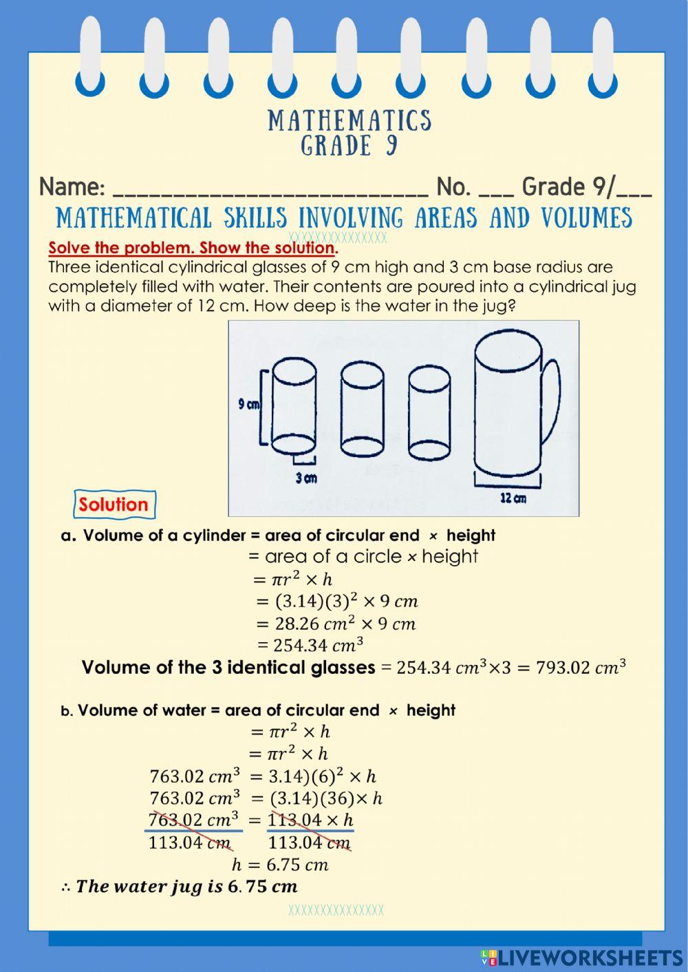 Mathematical Skills Involving Areas and Volumes