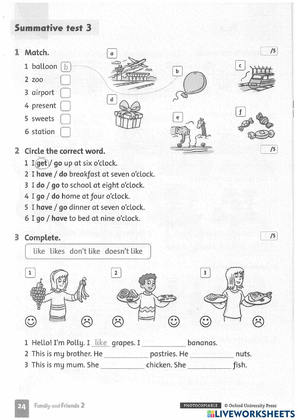 Family and Friends 2 Unit Test 7-9 and Summative Test 3
