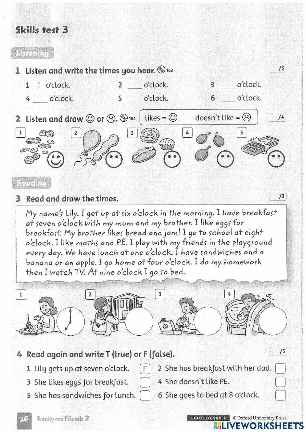 Family and Friends 2 Unit Test 7-9 and Summative Test 3