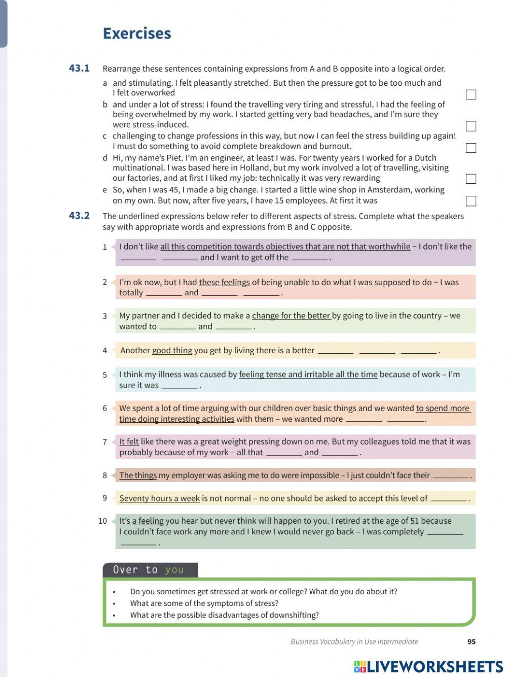 Stress and stress management extracted from business vocabulary in use