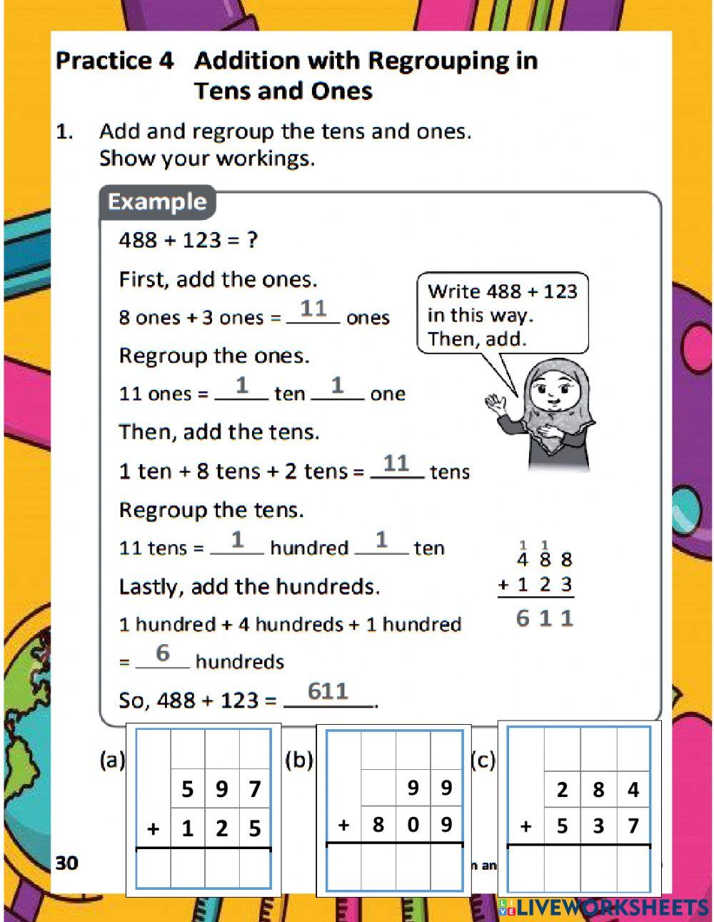 WB p 30 Addition with regrouping tens and ones