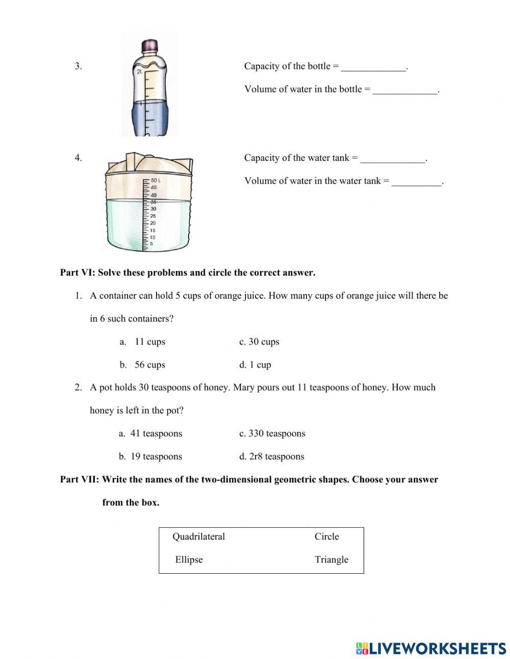 Grade 2 Math Final Test (2nd sem - Day 1)