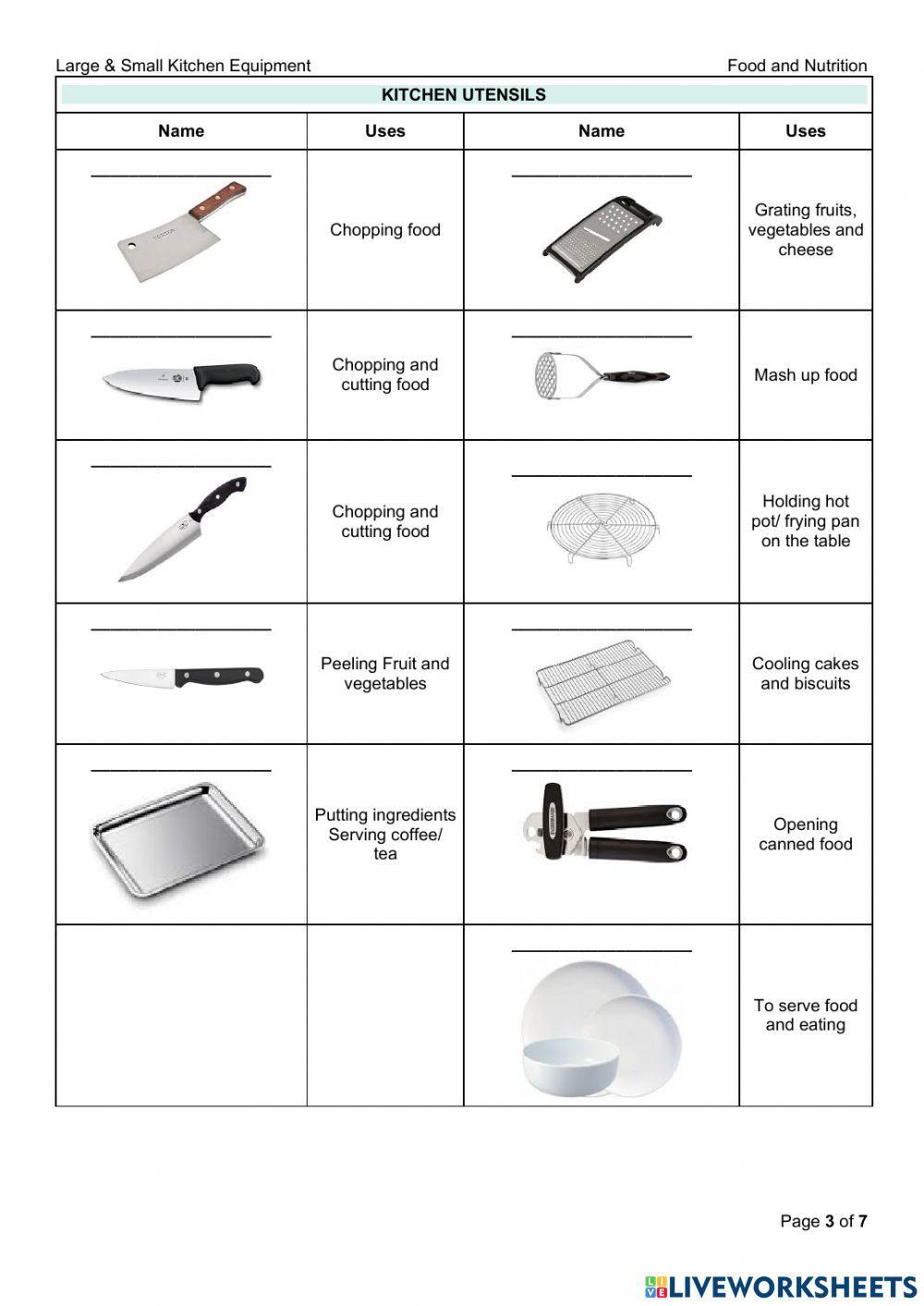 Large and small kitchen equipments