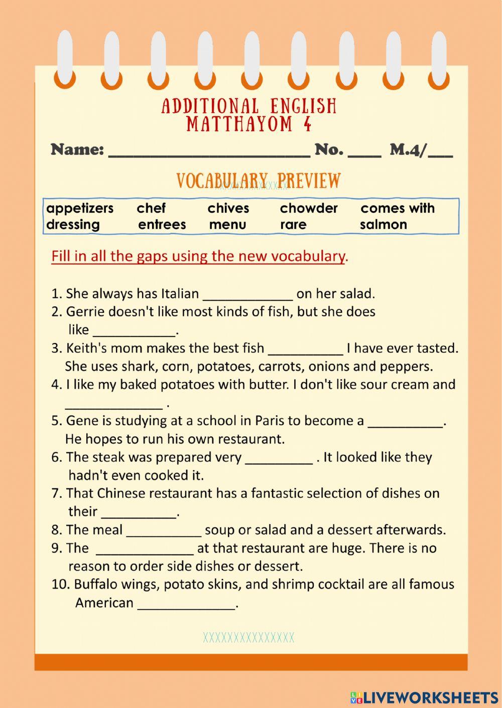 Ordering in a Restuarant: Vocabulary