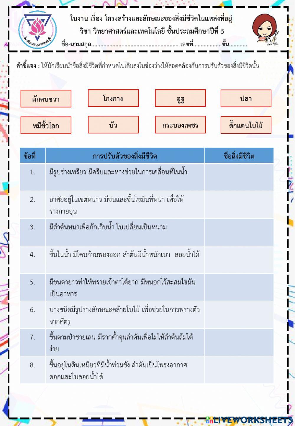 การปรับโครงสร้างและลักษณะของสิ่งมีชีวิต