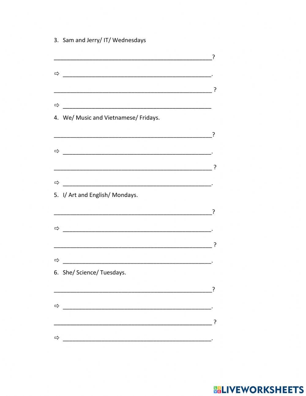 What subjects do you have on Monday?