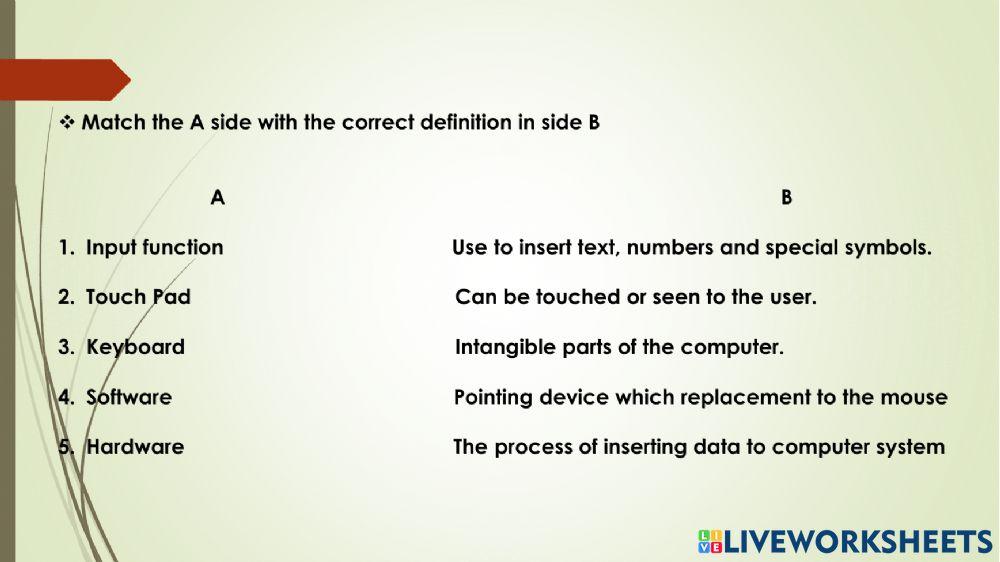 Introduction to computers activity | Live Worksheets