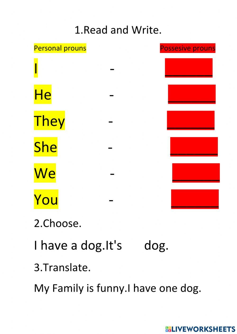 Personal prounouns Possesive prounouns