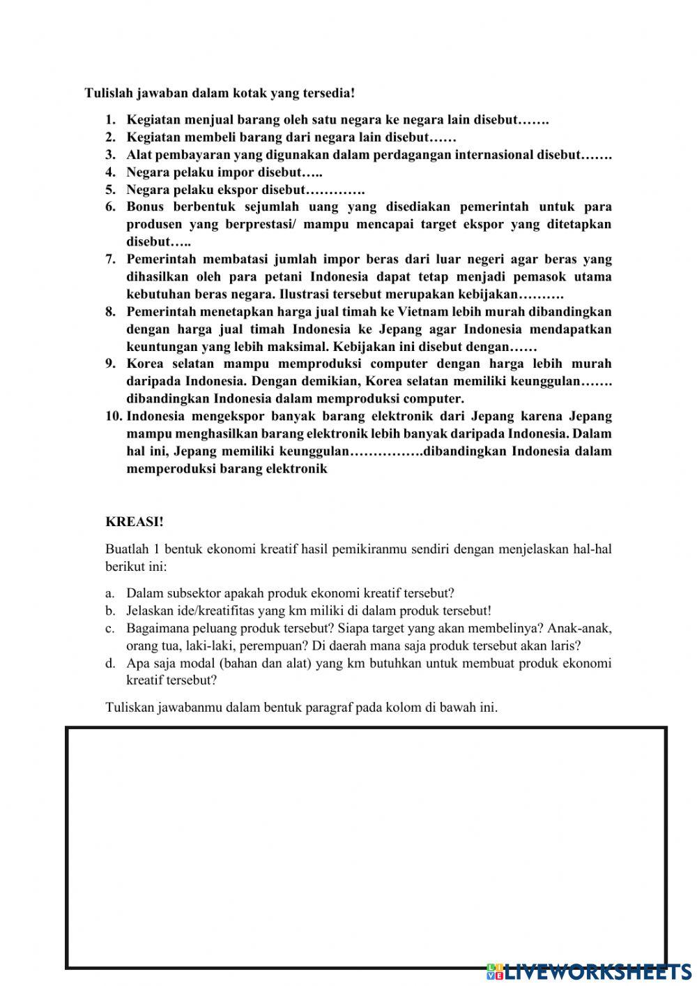 Perdagangan Internasional dan Ekonomi Kreatif