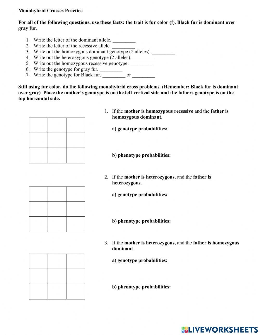 Monohybrid practice worksheet | Live Worksheets monohybrid-practice-worksheet-live-worksheets