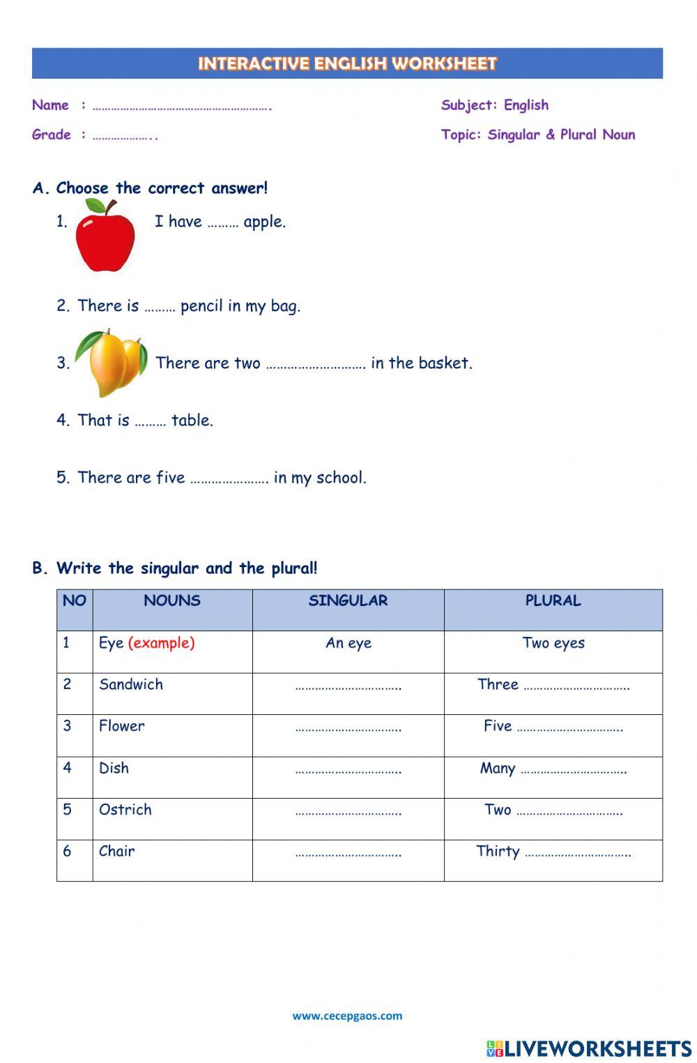 LKPD Interaktif Tentang Singular and Plural Nouns