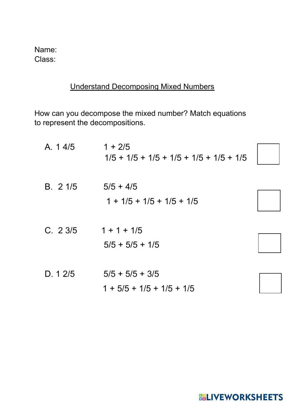 5298853 Understand Decomposing Mixed Numbers
