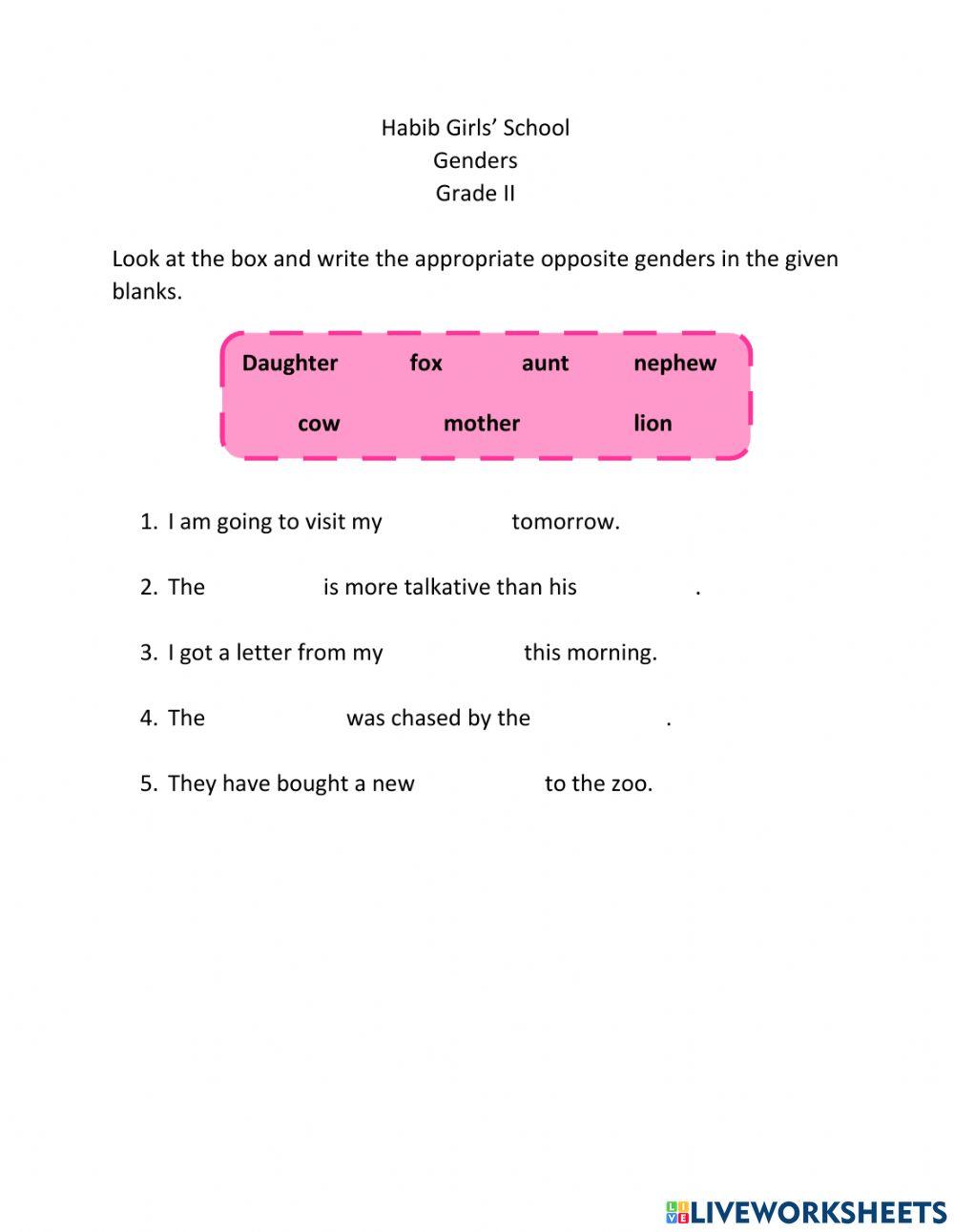 Genders online activity | Live Worksheets
