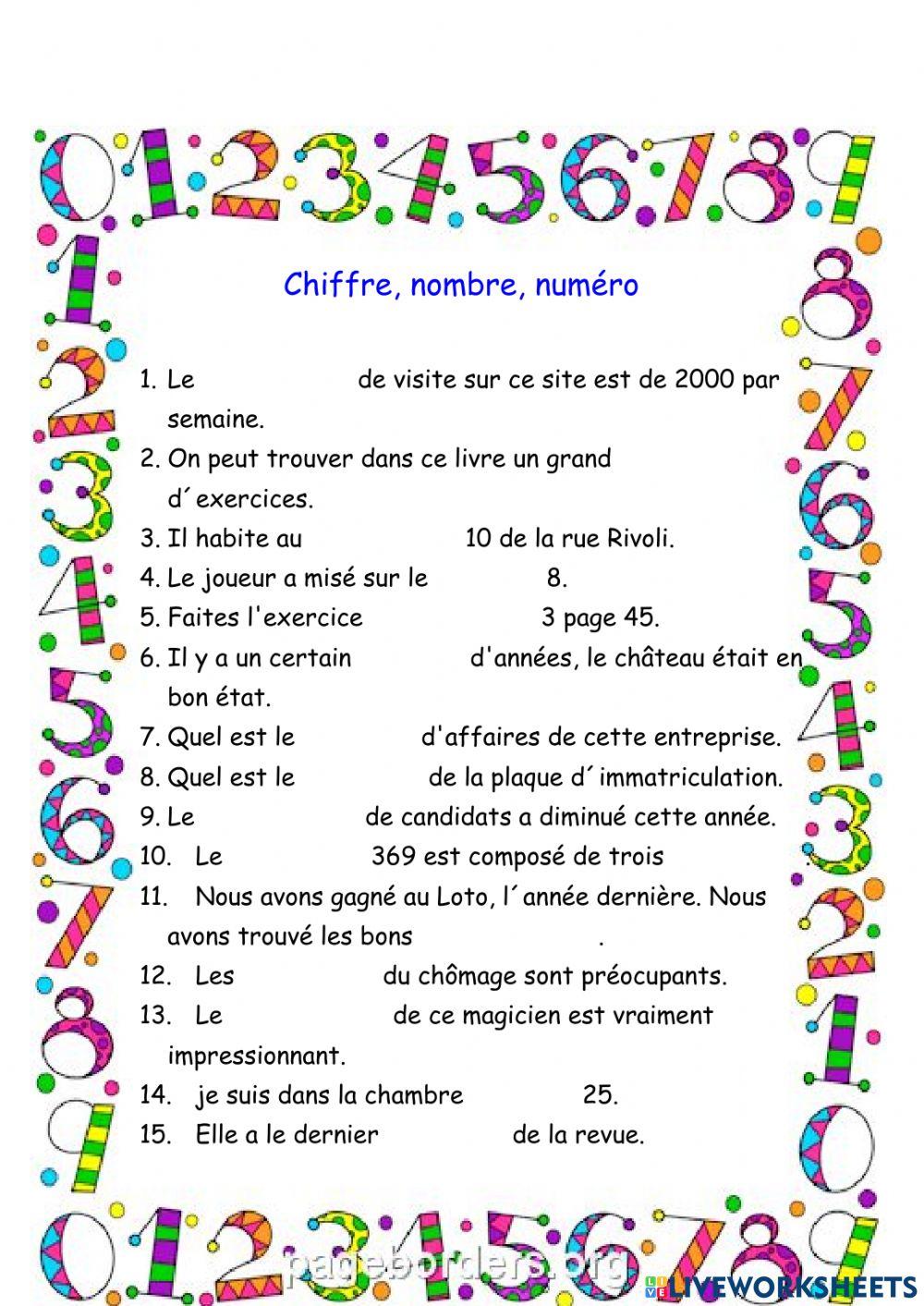 Les chiffres, nombres, numéros