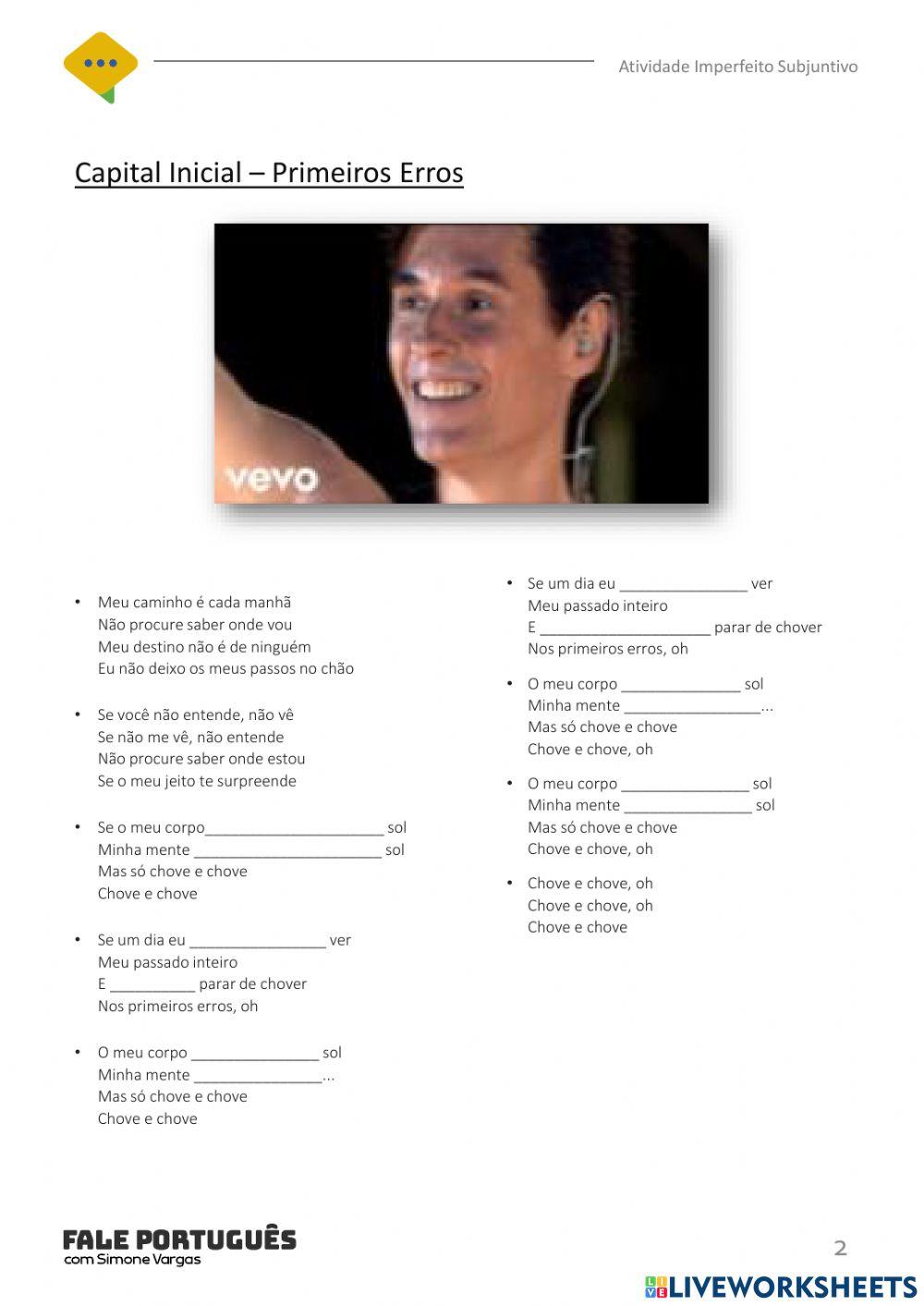 Música Primeiros Erros - Subjuntivo