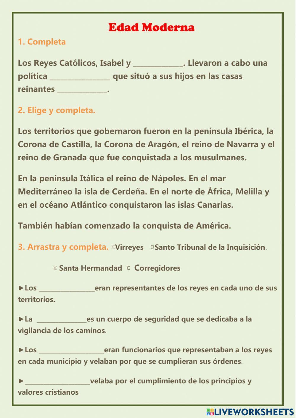 5.Edad Moderna, Reyes Católicos, territorios, reformas