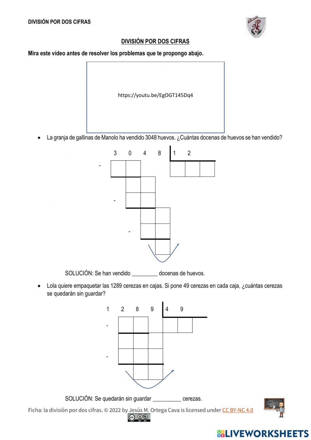 Ficha de dividir con divisor por dos cifras