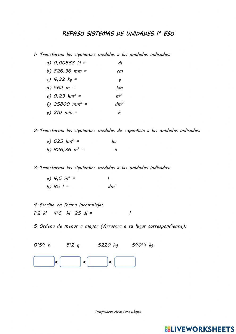 Repaso Sistemas Unidades 1 ESO