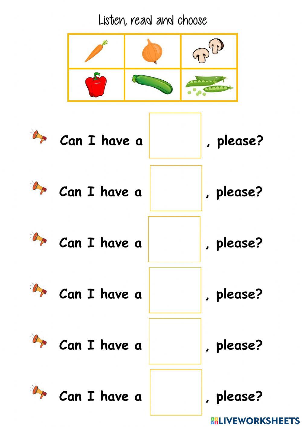 Listen, read and choose vegetables