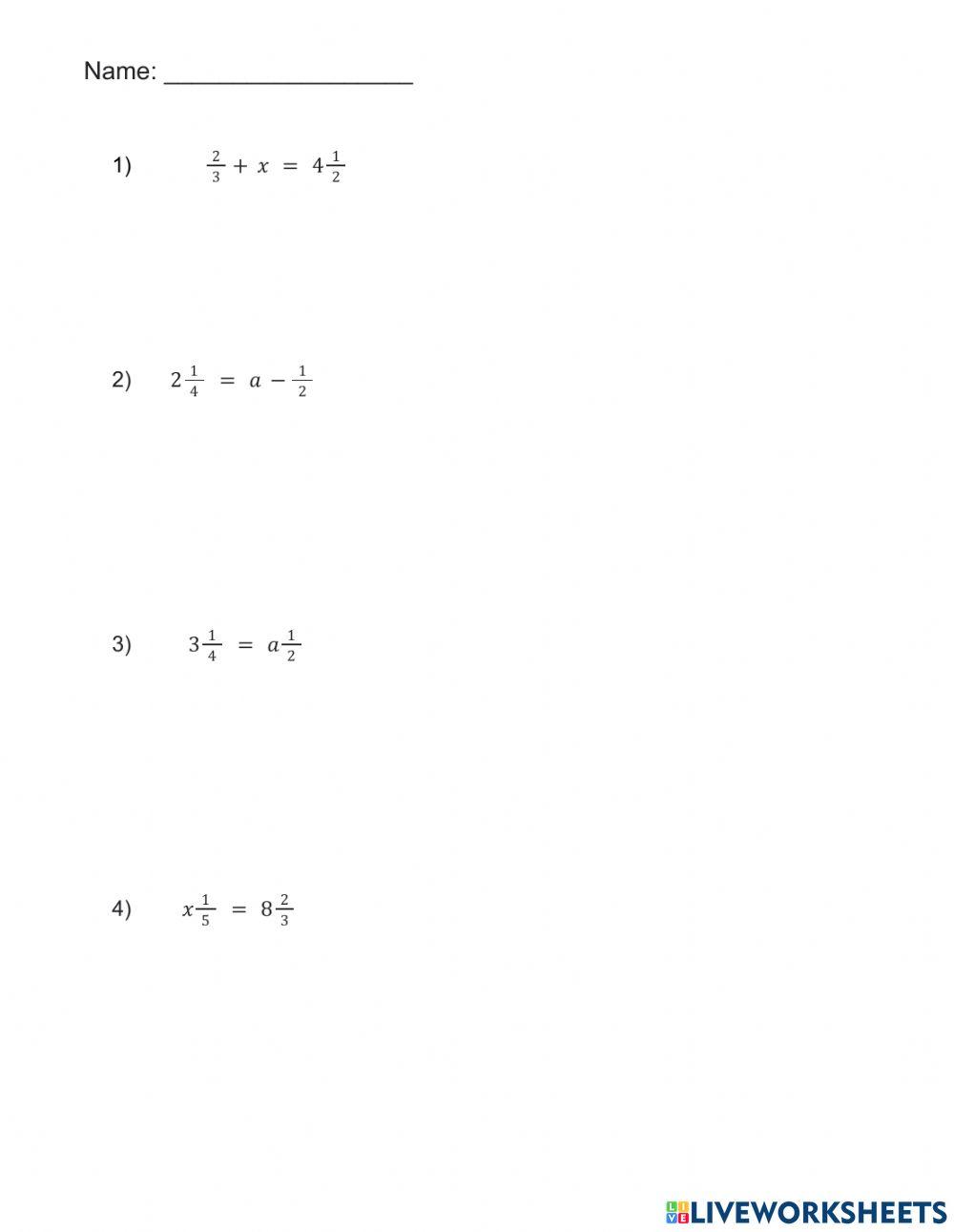 One Step Equations with fractions