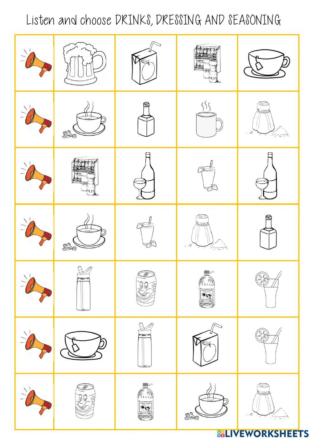 listen and choose drinks seassoning and dresing