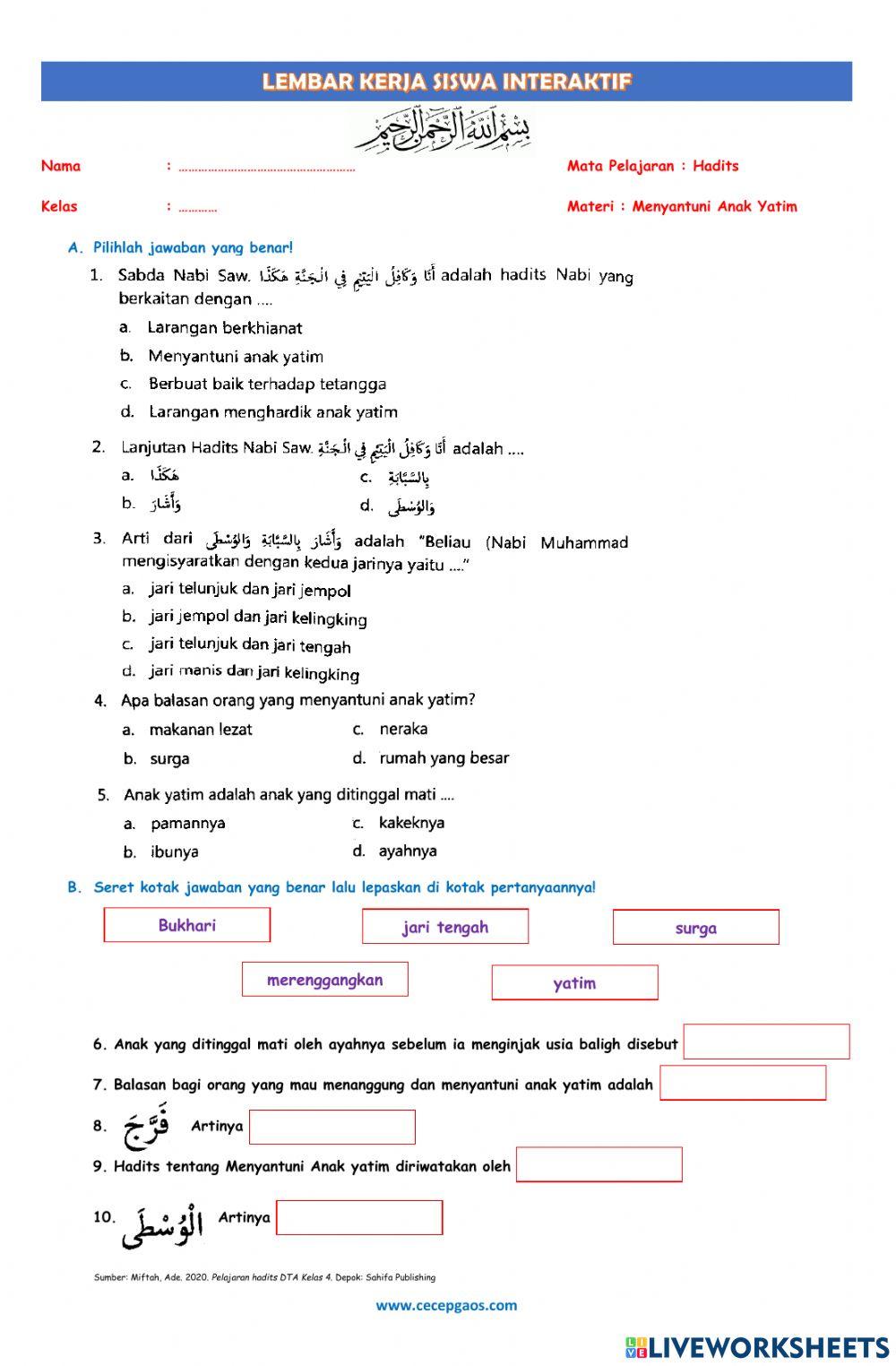 LKPD Interaktif Hadits Tentang Menyantuni Anak Yatim