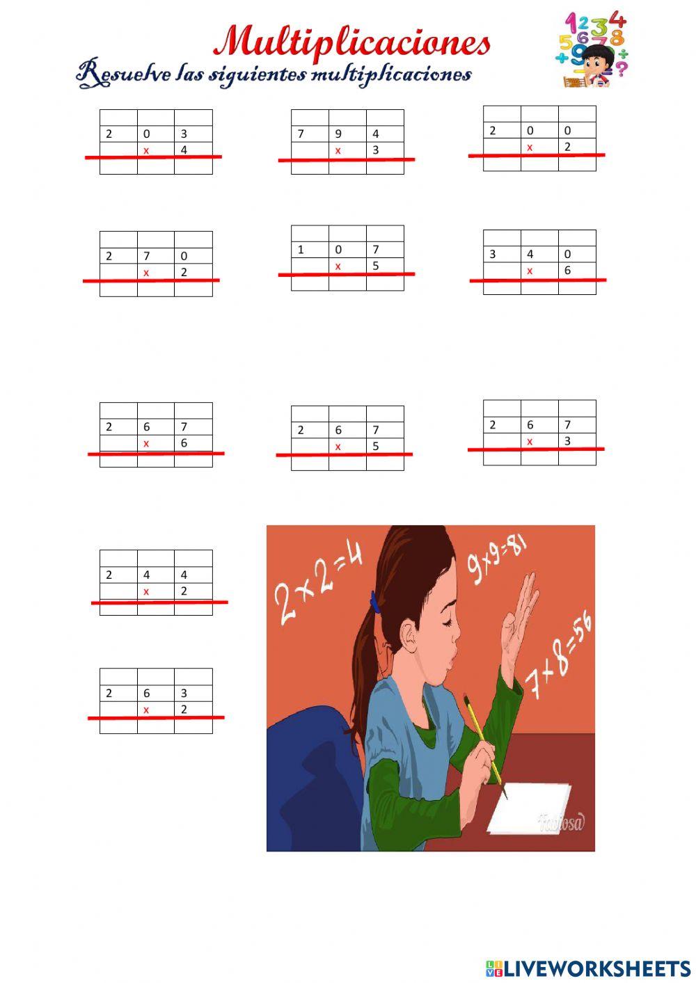 Ejercicios de multiplicaciones