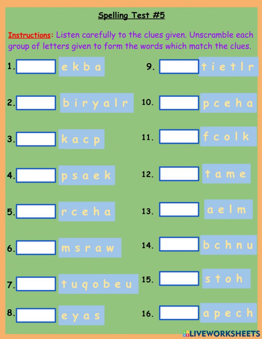 Spelling Test -5 Spelling Test -5