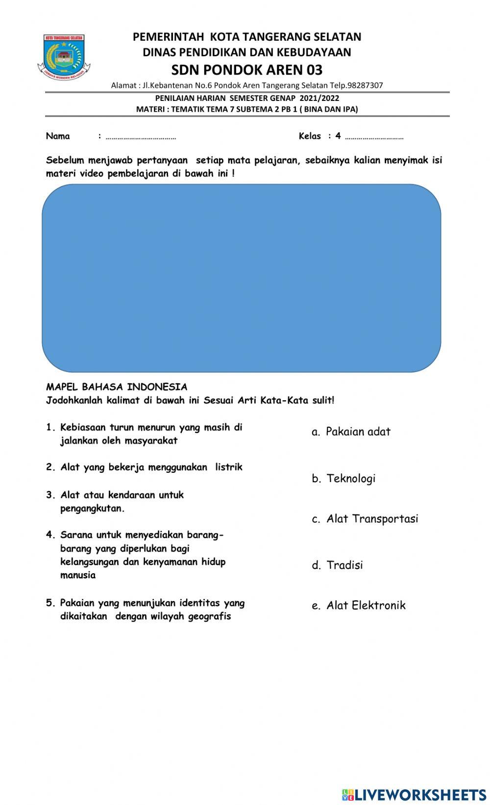 Penilaian tema 7 st2 pb 1