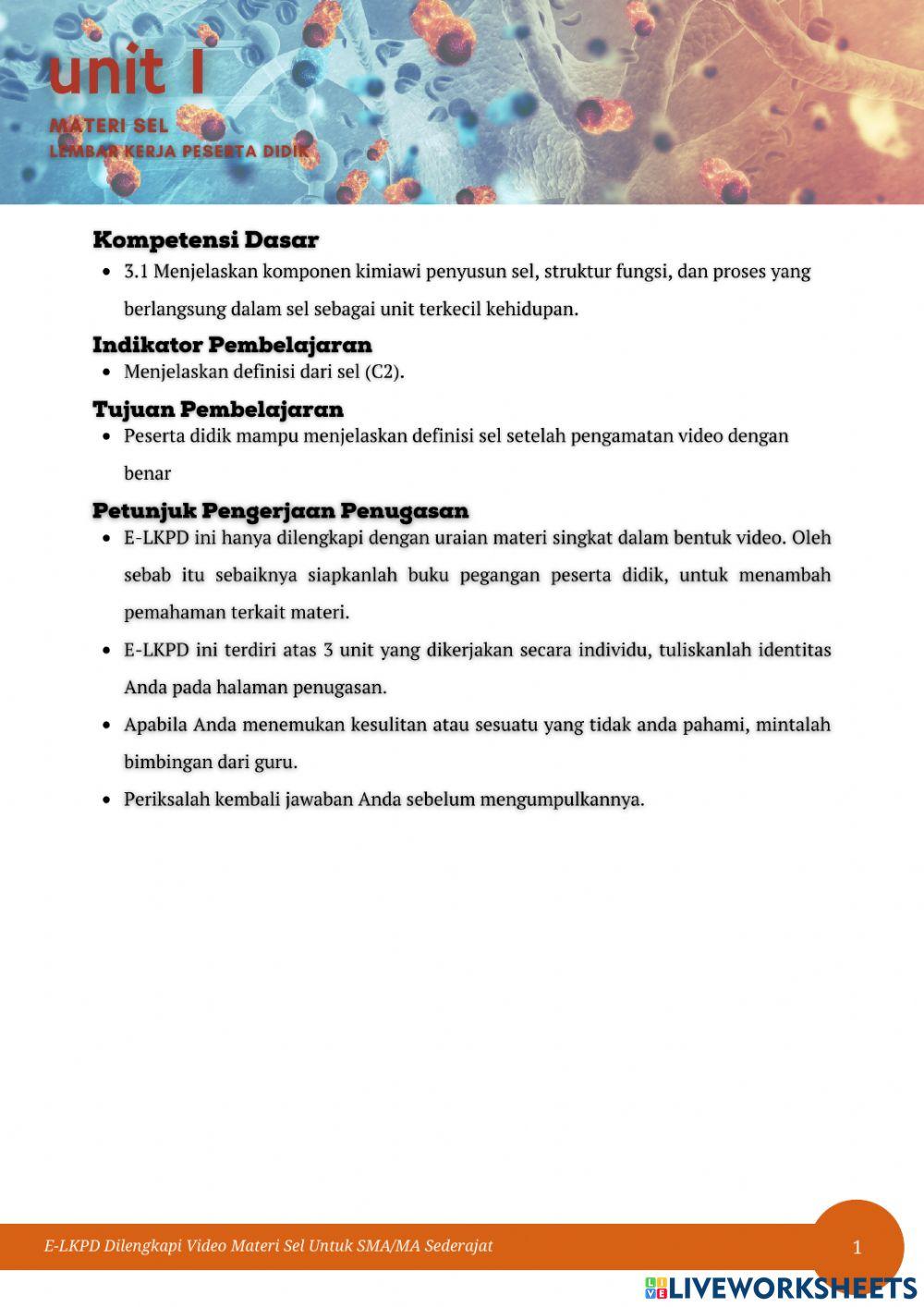 E-LKPD Materi Sel Unit 1