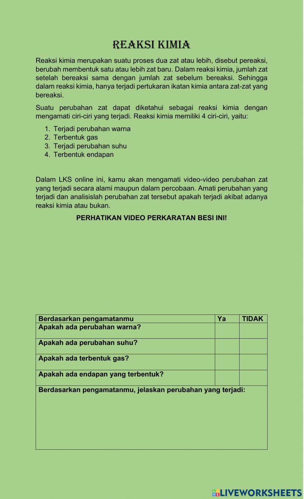 LKPD Ciri-ciri reaksi kimia