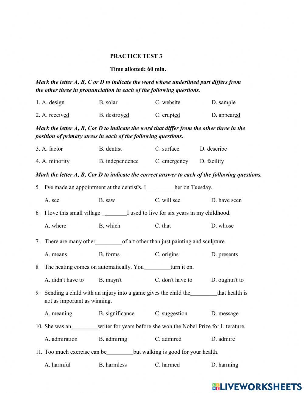 Thi lop 10 - PRACTICE TEST 3