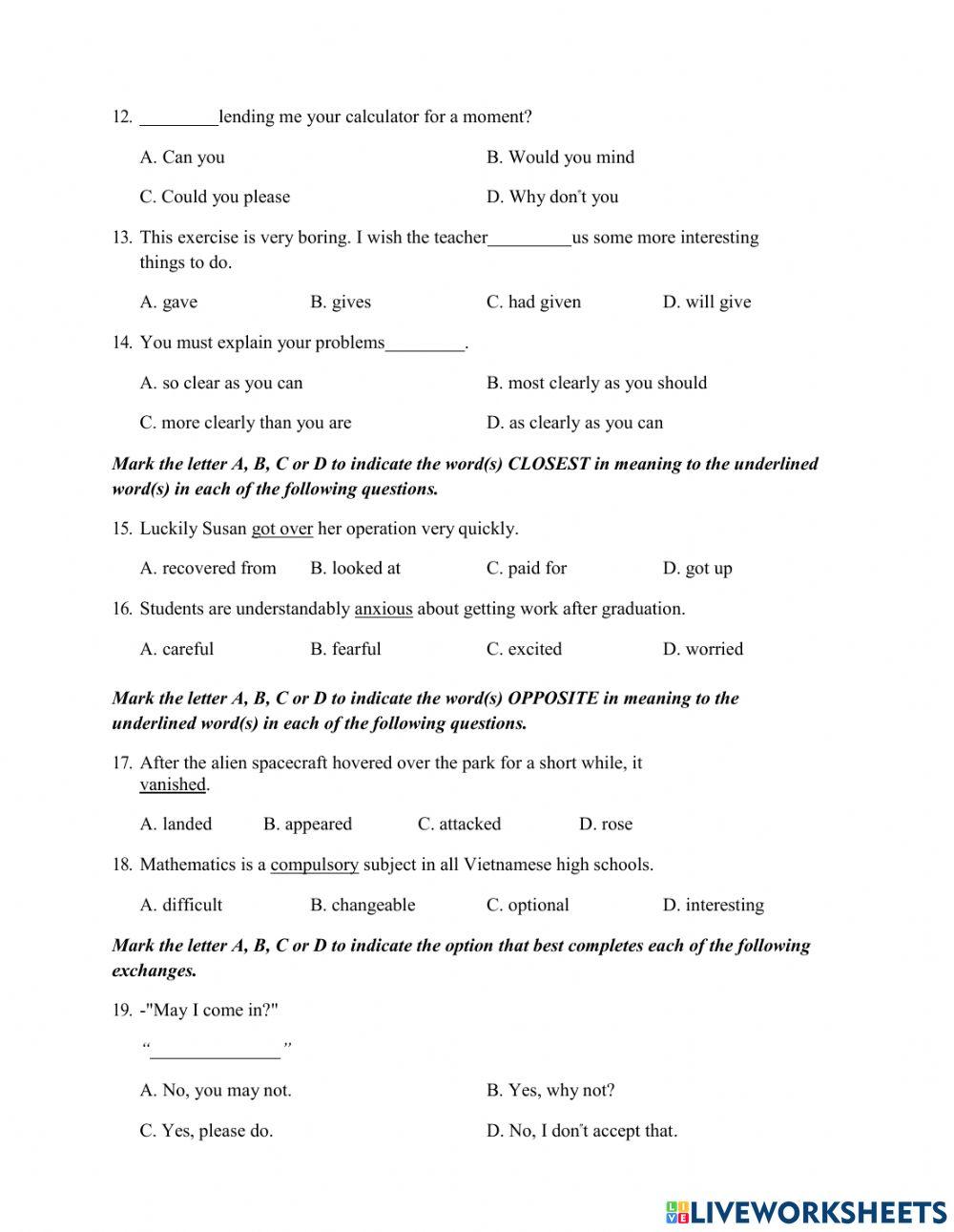 Thi lop 10 - PRACTICE TEST 3