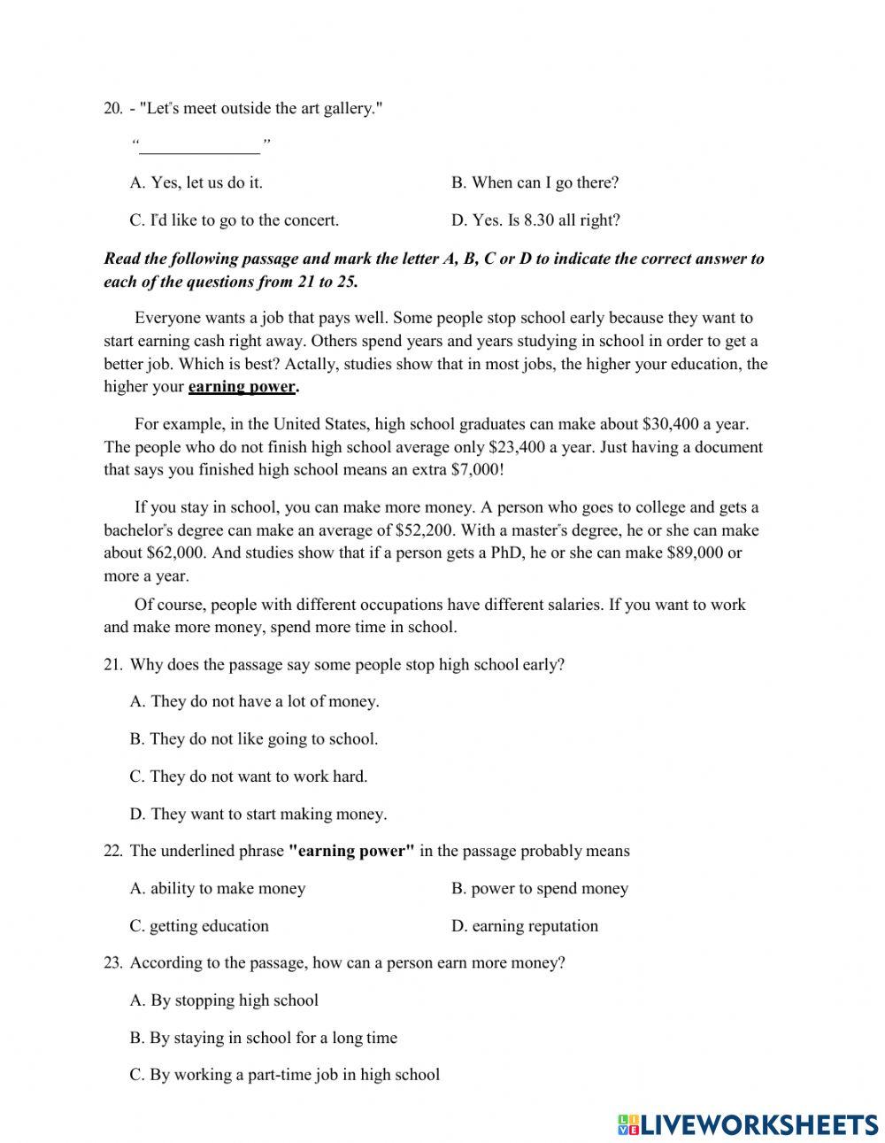 Thi lop 10 - PRACTICE TEST 3
