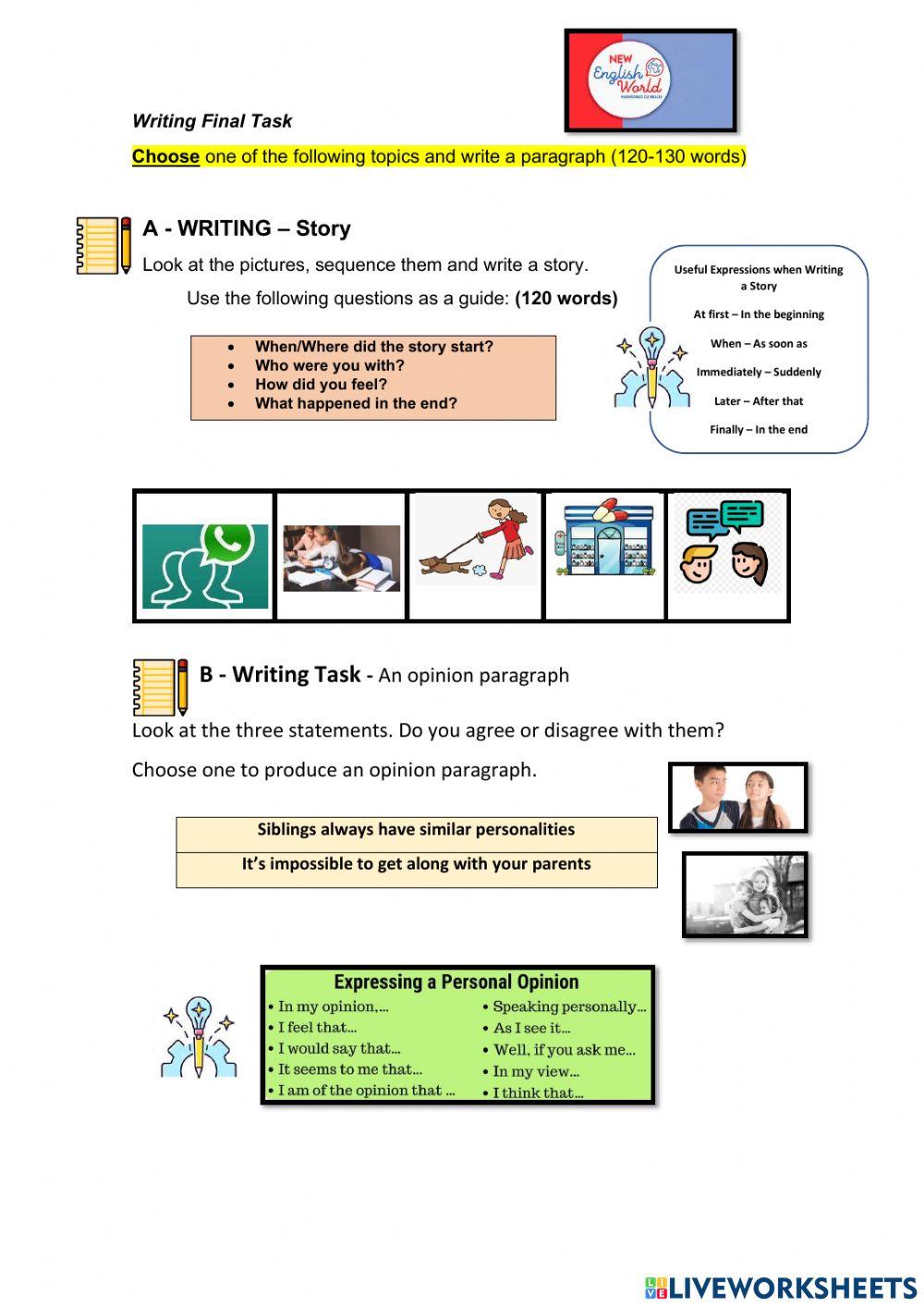 Writing task free online worksheet | Live Worksheets