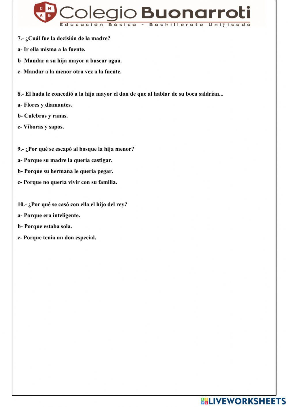 Las hadas - Comprensión lectora