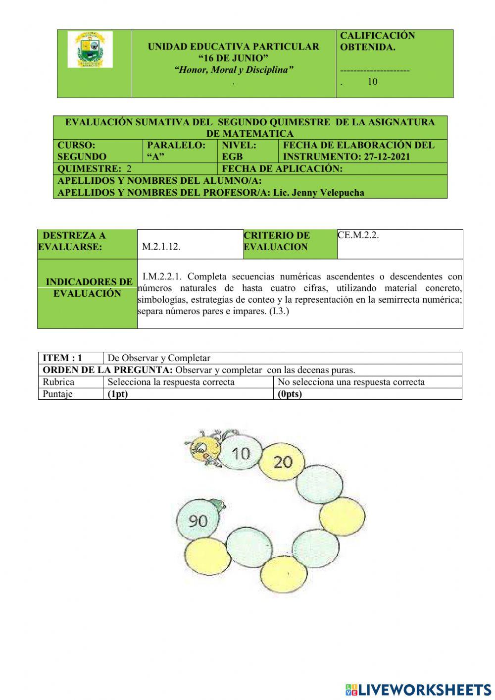 Evaluación segundo quimestre