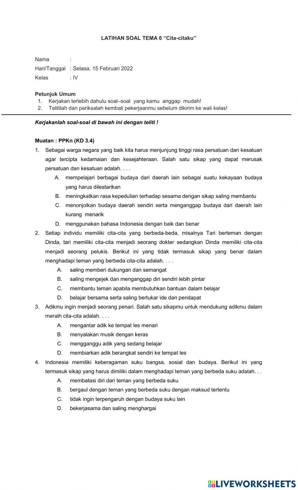 Penilian harian tema 6