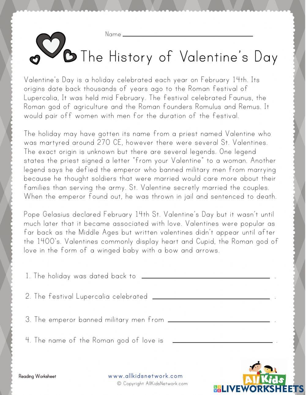 Valentine Reading Worksheets