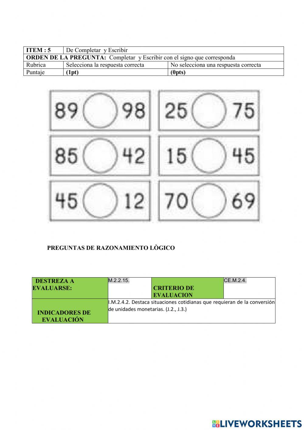Evaluación  de matemática