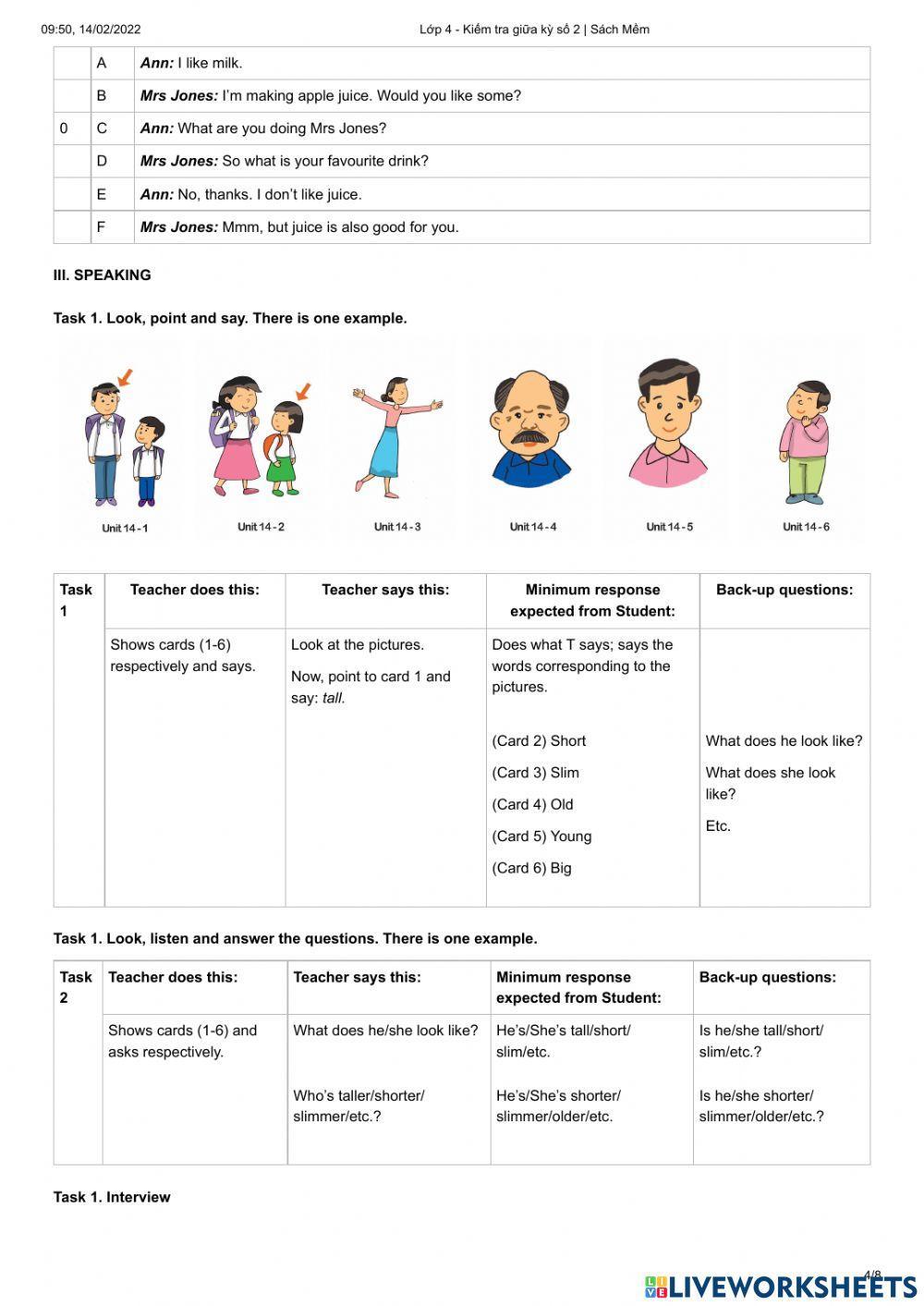 E4 test giữa kỳ 2 đọc viết