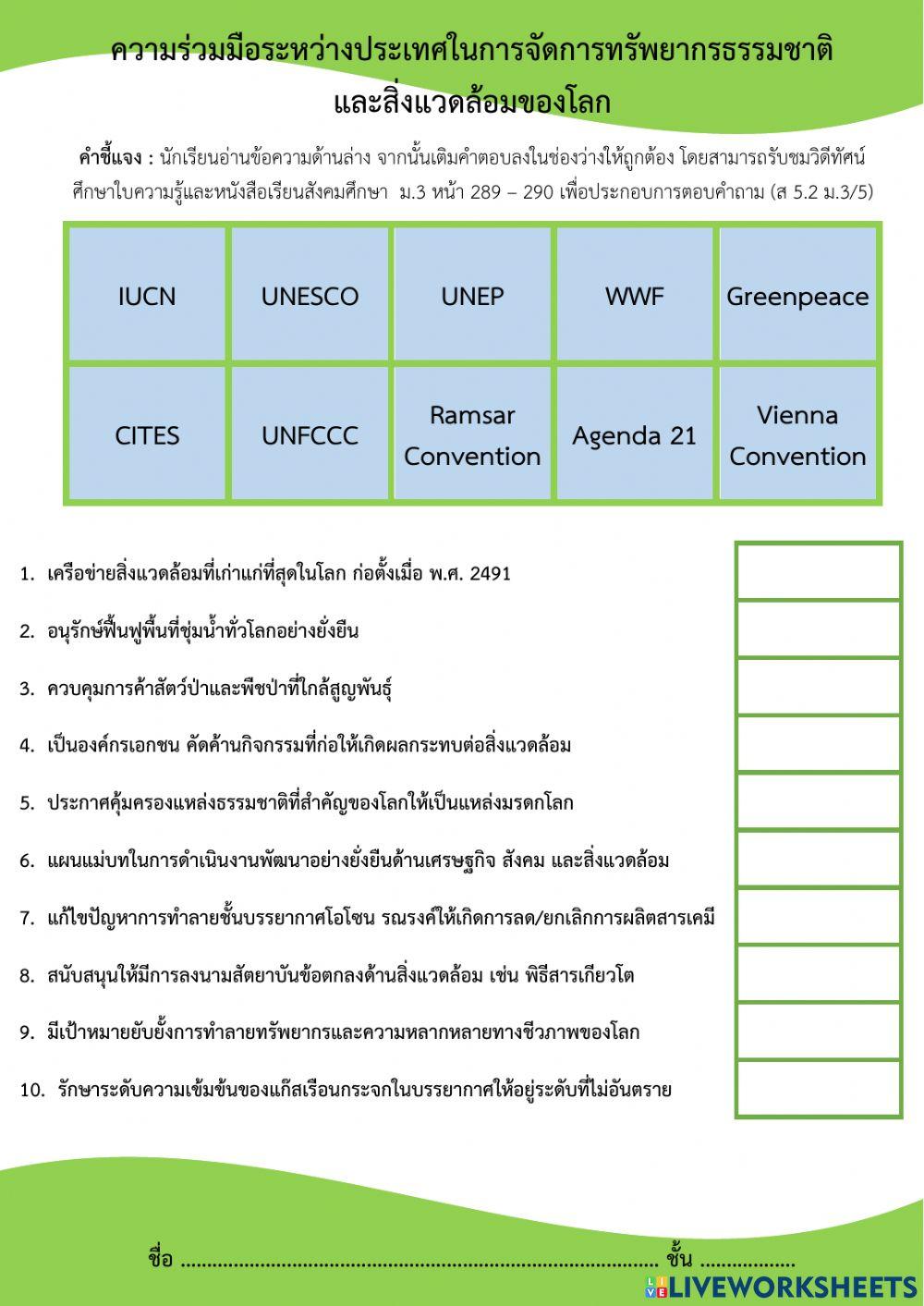 ม.3 ความร่วมมือระหว่างประเทศด้านสิ่งแวดล้อม