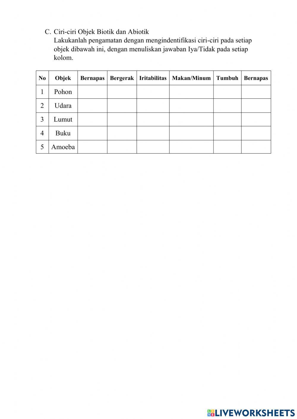 Klasifikasi objek biotik dan abiotik