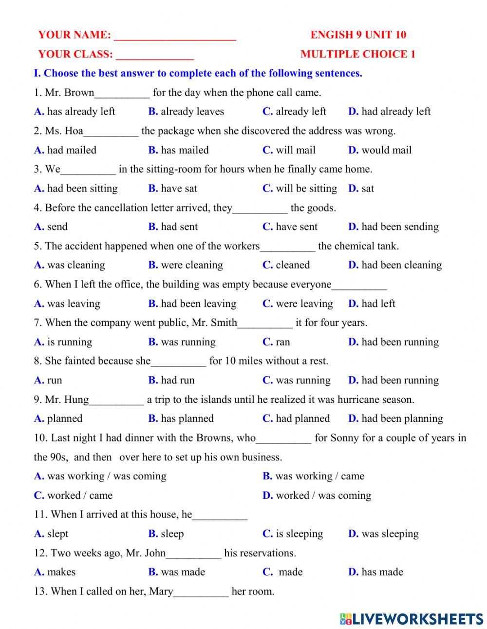 English 9 unit 10 multiple choice