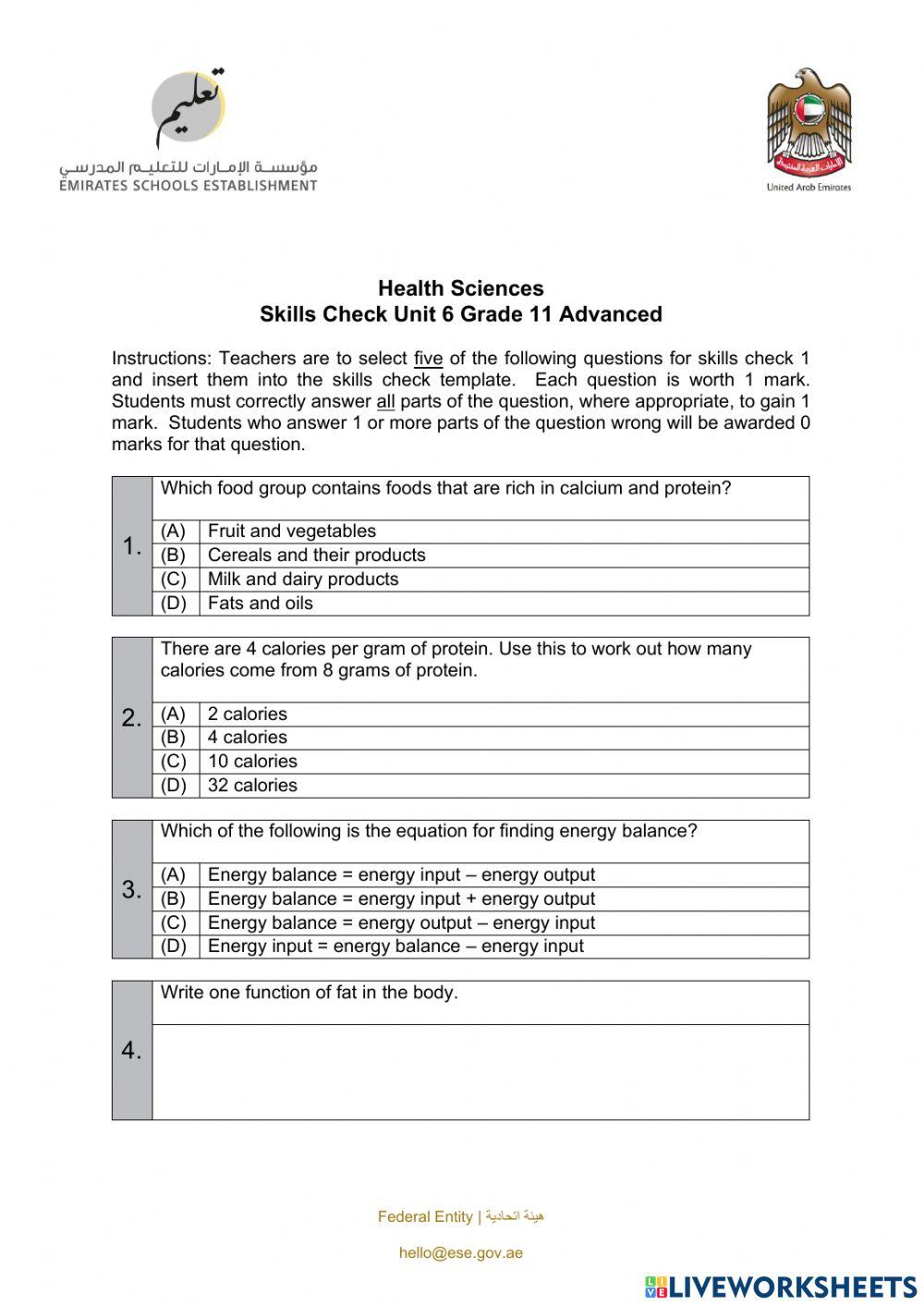 Skills Check Unit 6 Grade 11 Advanced