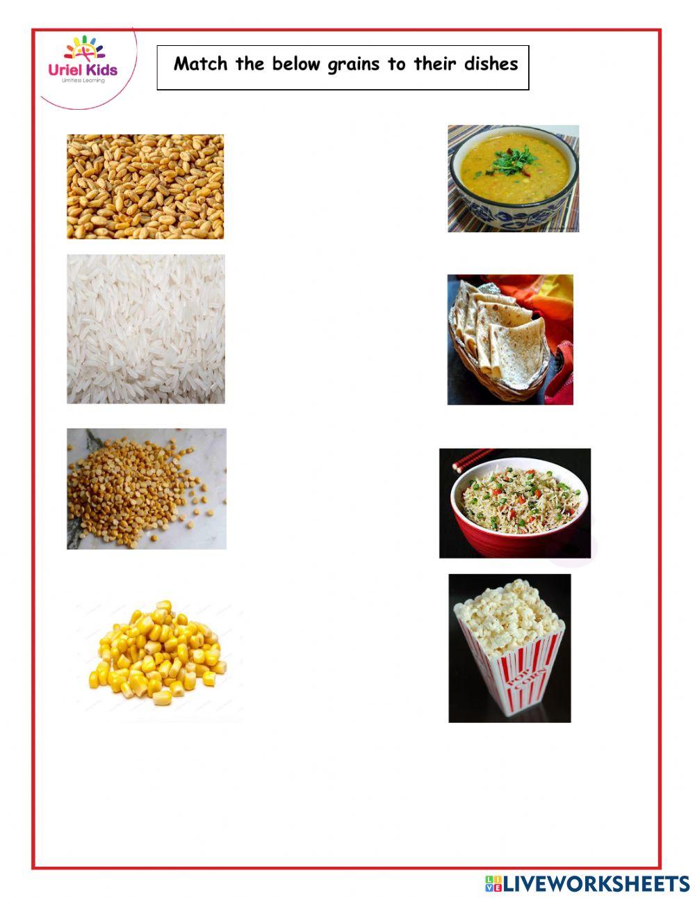 Match the grains to their dishes