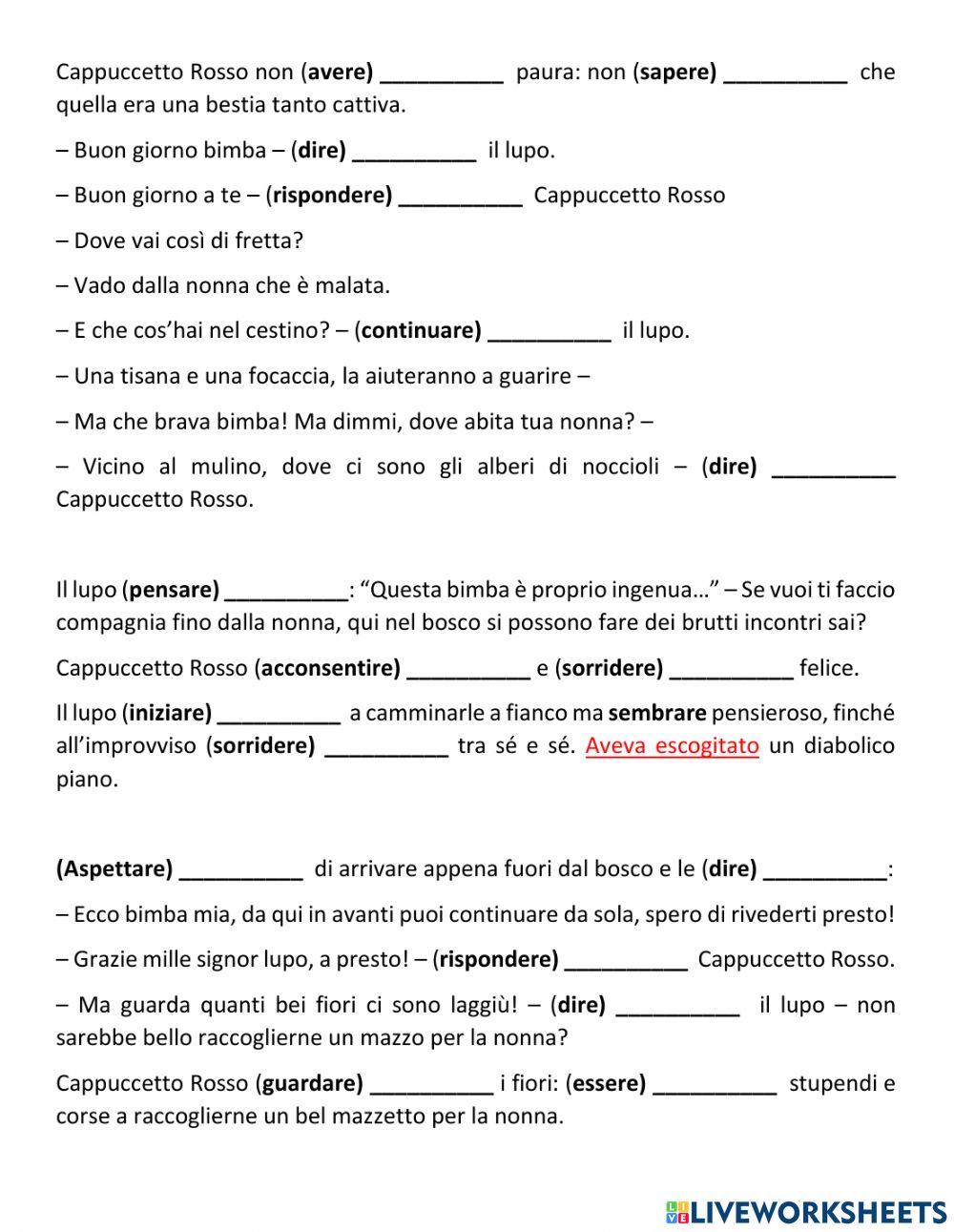 Cappuccetto Rosso: imperfetto, passato prossimo e trapassato prosimo