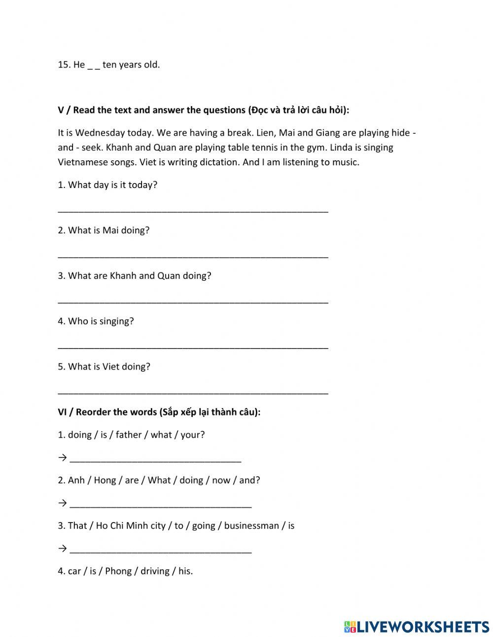 Tiếng Anh 4 Unit 9